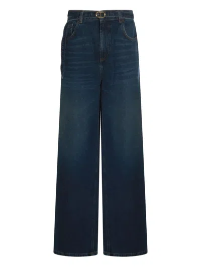 Twinset Wide-leg Trousers With Pockets And Loops In Blue