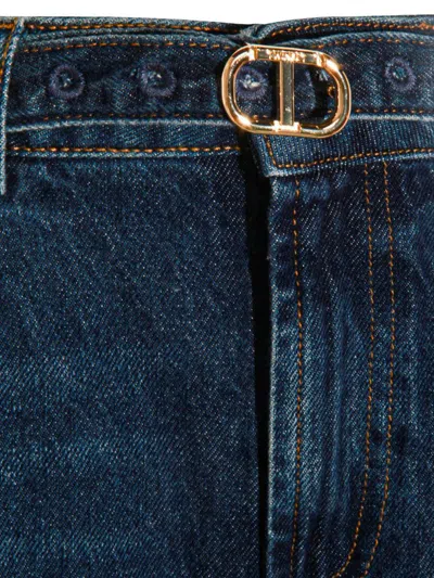 Twinset Wide-leg Trousers With Pockets And Loops In Blue