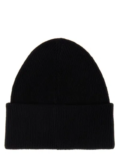Mm6 Maison Margiela Mm6 By Maison Margiela Ribbed Knit Wool Beanie With Folded Cuff And Label In Black