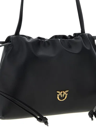 Pinko Maxi Clutch With Soft Calfskin Shoulder Strap In Black