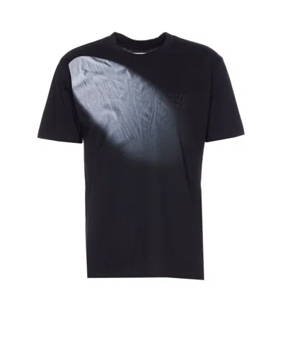 Mm6 Maison Margiela Mm6 By Maison Margiela Gradient Effect Black T-shirt With Subtle Graphic Print In Blue