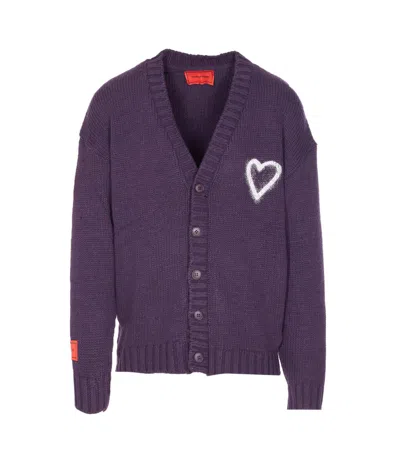 Vision Of Super Heart-embroidered Button Cardigan In Purple