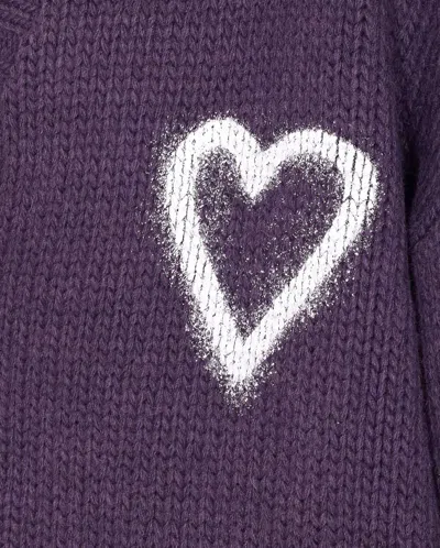 Vision Of Super Heart-embroidered Button Cardigan In Purple