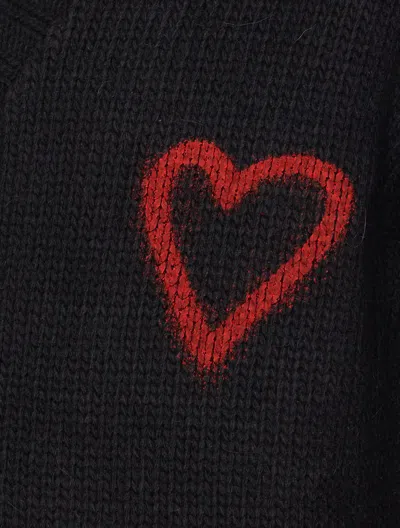 Vision Of Super Heart-embroidered Button Cardigan In Black