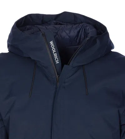 Woolrich Hooded Padded Jacket With Side And Zip Pockets In Blue