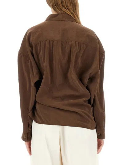 Lemaire Straight Collar Twisted Cotton Shirt In Brown