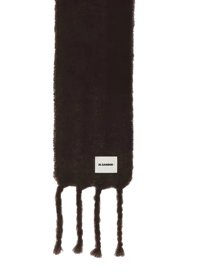 Jil Sander Fringed Wool Scarf In Brown