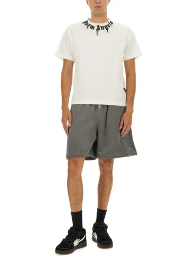 Palm Angels Curved Logo T-shirt In White