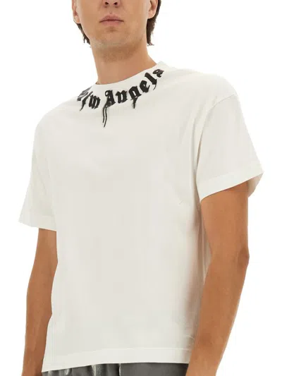 Palm Angels Curved Logo T-shirt In White