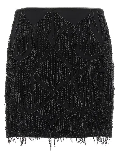 Rotate Birger Christensen Mini Skirt With Abstract Sequin And Bead Embellishments In Black