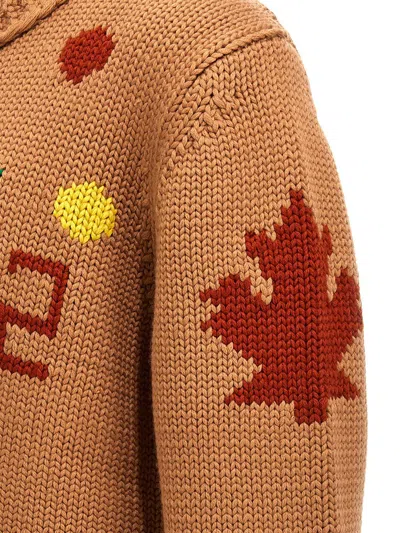 Dsquared2 Graphic Maple Leaf Knit Cardigan In Multi