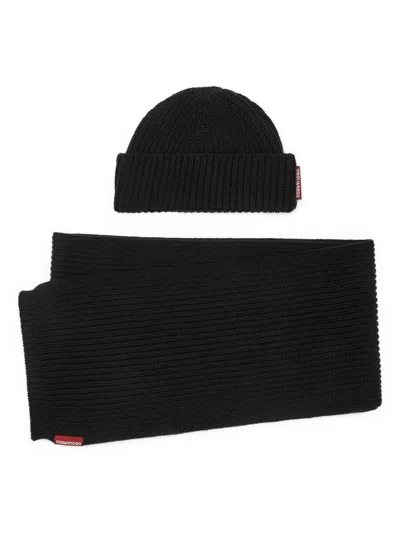 Dsquared2 Set Aus Gerippter Beanie Und Schal In Black
