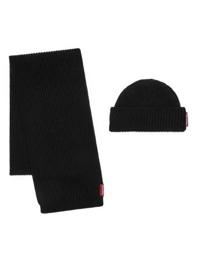 Dsquared2 Set Aus Gerippter Beanie Und Schal In Black