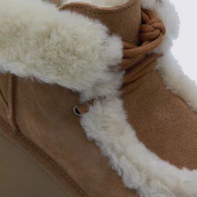 Ugg Esmee Beige Ankle Boots With Fur Detailing And Platform In Suede Woman In Brown
