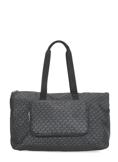Michael Kors Tanner Large Printed Signature Logo Reversible Packable Tote Bag In Black