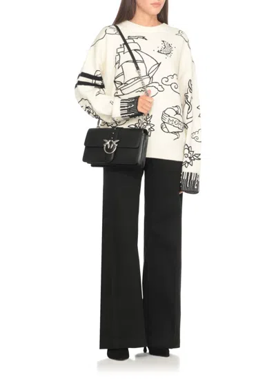 Pinko Rectangular Chain Strap Shoulder Bag With Metal Hardware And Front Embellishment In Black