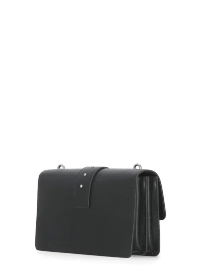 Pinko Rectangular Chain Strap Shoulder Bag With Metal Hardware And Front Embellishment In Black