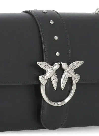 Pinko Rectangular Chain Strap Shoulder Bag With Metal Hardware And Front Embellishment In Black