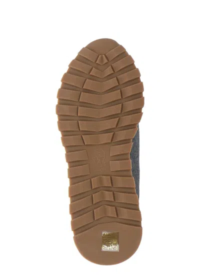 Brunello Cucinelli Runners In Techno Fabric And Calfskin With Precious Trim In Gray
