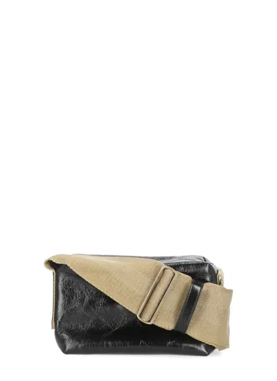 Uma Wang Textured Leather Shoulder Bag With Adjustable Strap In Black