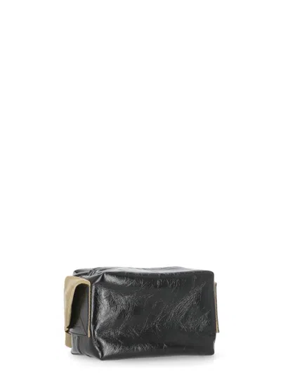 Uma Wang Textured Leather Shoulder Bag With Adjustable Strap In Black