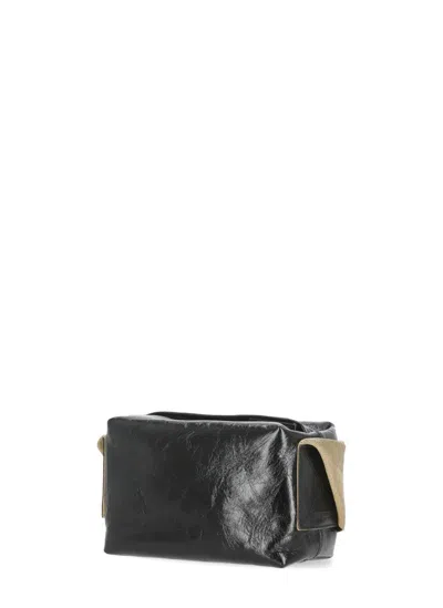 Uma Wang Textured Leather Shoulder Bag With Adjustable Strap In Black