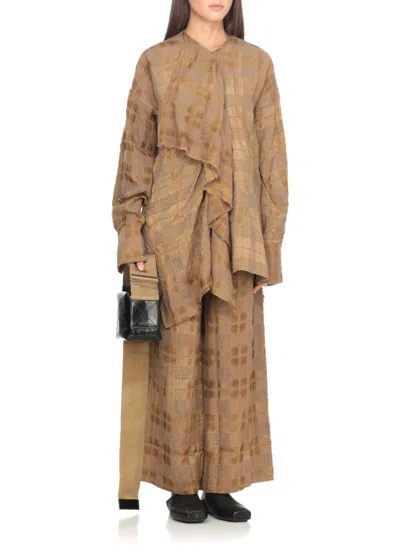 Uma Wang Draped Front Long Sleeve Wool Blend Top In Multi