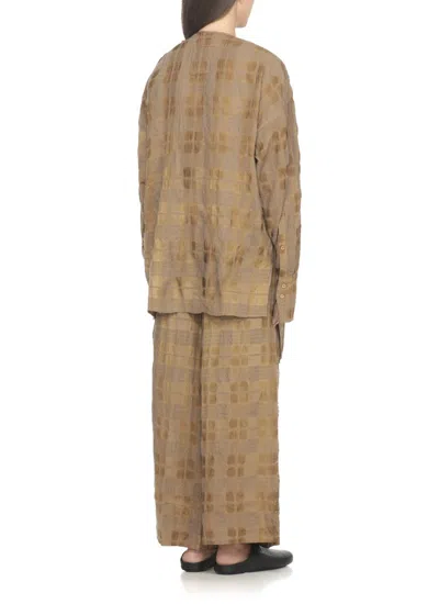 Uma Wang Draped Front Long Sleeve Wool Blend Top In Multi