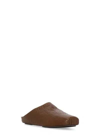 Uma Wang Leather Slippers With Flat Sole And Squared Toe In Animal Print