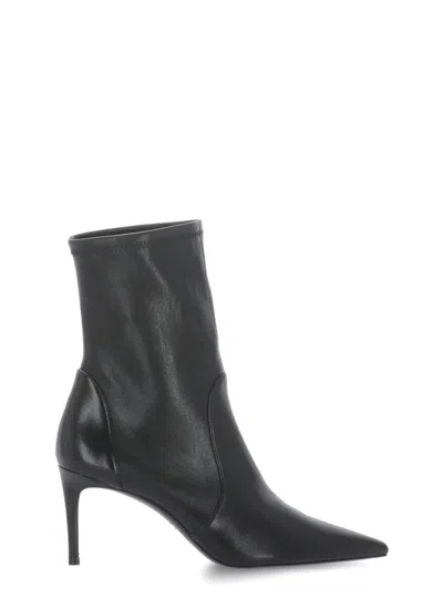 Stuart Weitzman Black Leather Stuart Power Ankle Boots