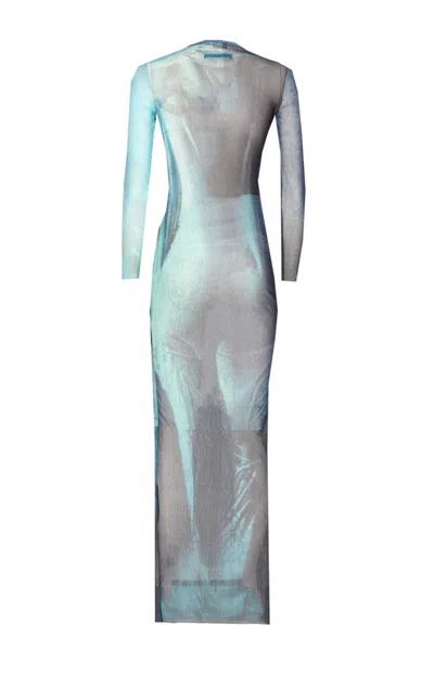 Jean Paul Gaultier "water" Mesh Long Dress In Blue