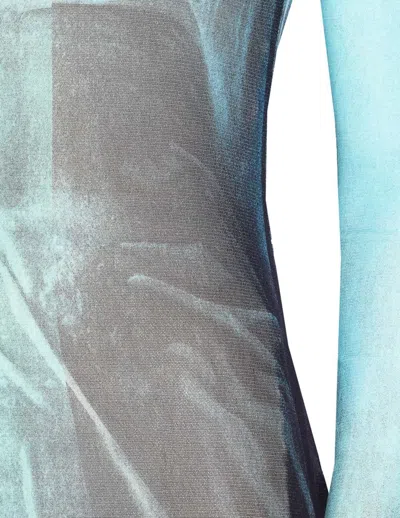Jean Paul Gaultier "water" Mesh Long Dress In Blue