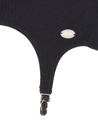 Jean Paul Gaultier Cotton Ribbed Bra With Lingerie Garter In Black
