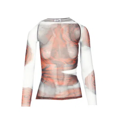 Jean Paul Gaultier Rose Mesh Floral Top In Multi