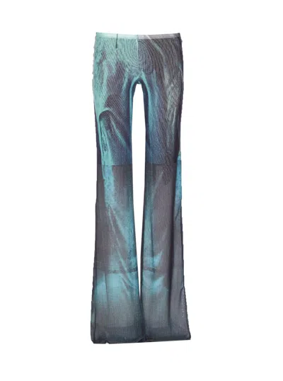 Jean Paul Gaultier Printed Flared-leg Mesh Trousers In Blue