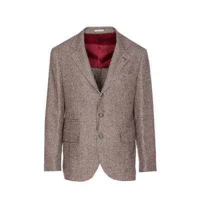 Brunello Cucinelli Houndstooth Wool Blend Single-breasted Blazer In Gray