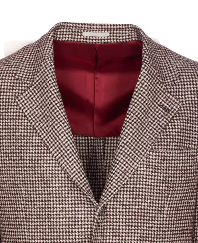 Brunello Cucinelli Houndstooth Wool Blend Single-breasted Blazer In Gray