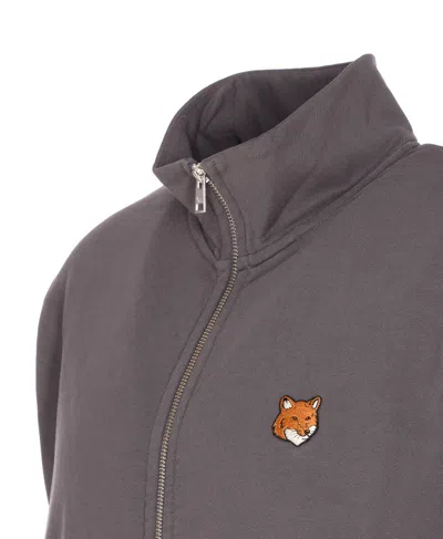 Maison Kitsuné Fox Head Zipped Regular Sweatshirt In Gray