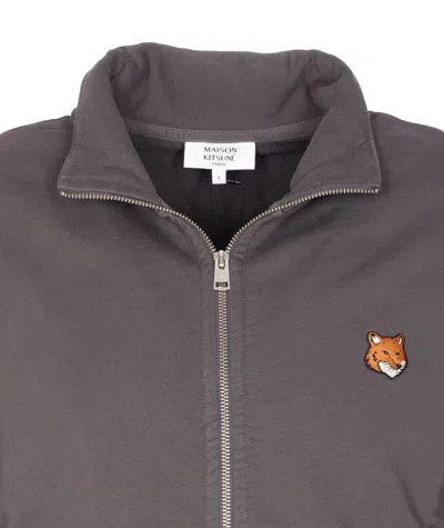 Maison Kitsuné Fox Head Zipped Regular Sweatshirt In Gray