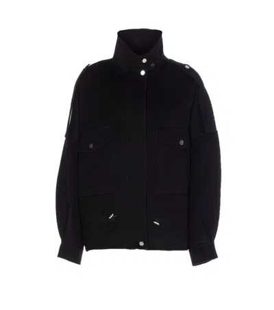 Pinko 'crostino' Black Jacket With Collar With Buttons And Front Pockets In Wool Blend Woman In Black