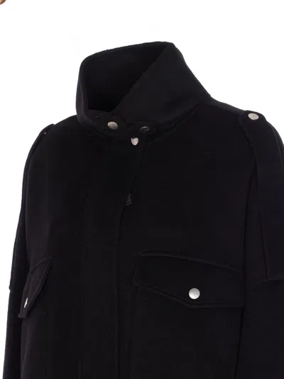 Pinko 'crostino' Black Jacket With Collar With Buttons And Front Pockets In Wool Blend Woman In Black
