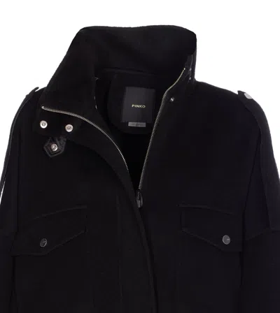 Pinko 'crostino' Black Jacket With Collar With Buttons And Front Pockets In Wool Blend Woman In Black