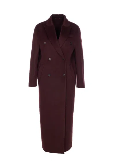 Brunello Cucinelli Hand-crafted Coat In Cashmere Double Beaver Cloth With Monili In Red