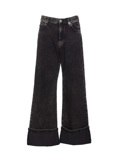 Pinko Wide-leg Jeans In Black Denim In Black