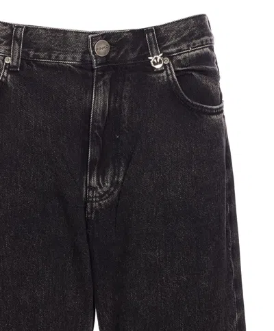 Pinko Wide-leg Jeans In Black Denim In Black