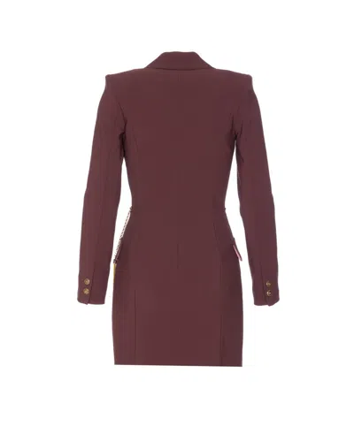 Elisabetta Franchi Midi Dress With Long Sleeves And Chain In Burgundy