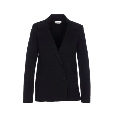 Elisabetta Franchi Tailored Double-breasted Jacket With Structured Silhouette In Black