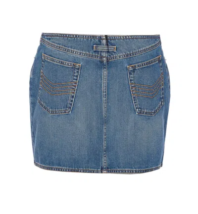 Jean Paul Gaultier Denim Miniskirt With Double Vertical Silver Zippers In Blue