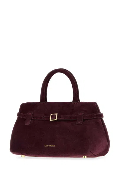 Manu Atelier Structured Suede Le Cambon 25 Shoulder Bag In Burgundy