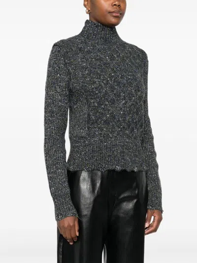 Pinko Textured Knit Sweater With High Neckline In Gray
